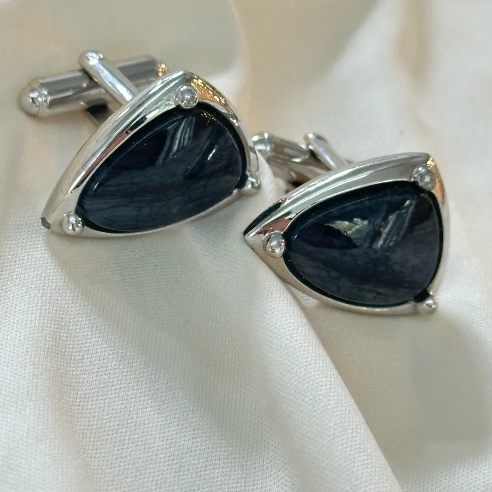 Vintage Silver and Blue Gray Stone Cufflinks